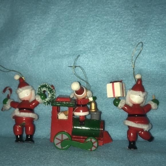 SANTA wood Christmas ornaments vintage 1985 Kurt & Alder Inc company set of 3